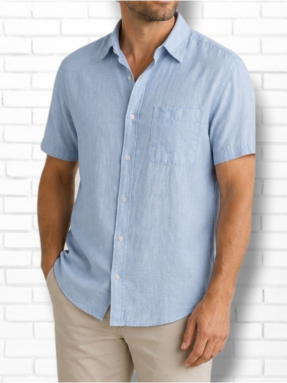 Porter & Ash 100% Linen Light Blue Short Sleeve Button Down Shirt Size XL